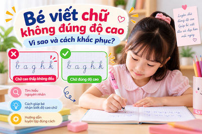 bé viết chữ không đúng độ cao và cách khắc phục
